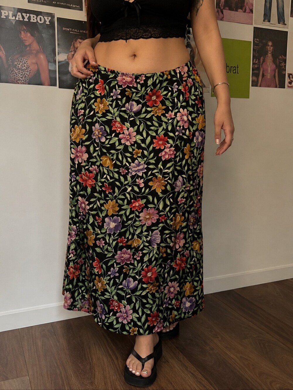 Vintage Y2K Tan Jay Floral Midi Skirt Size 18 Slip Skirt